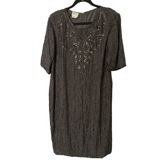 Gunit Fashions New York 1X Black Silk & Polyester Beaded Sequin Dress - Picture 1 of 5